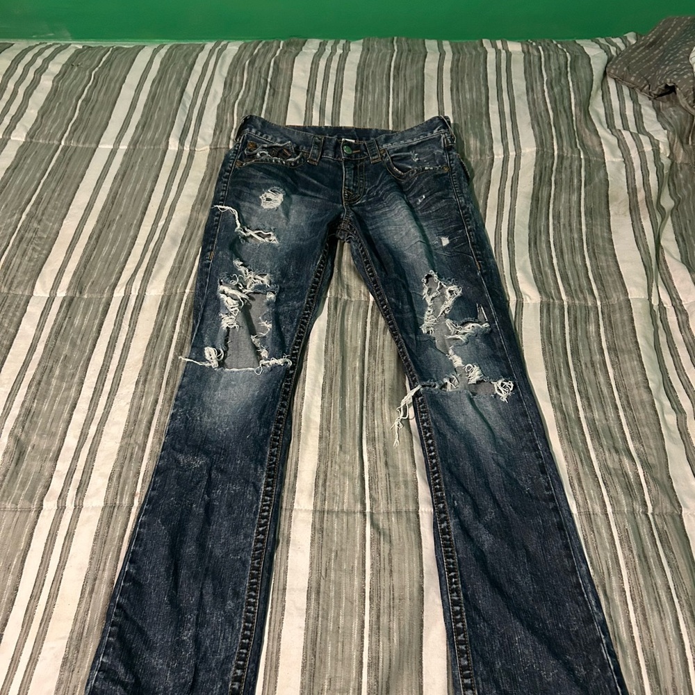 True Religion Distressed Blue Men's Bootcut Jeans